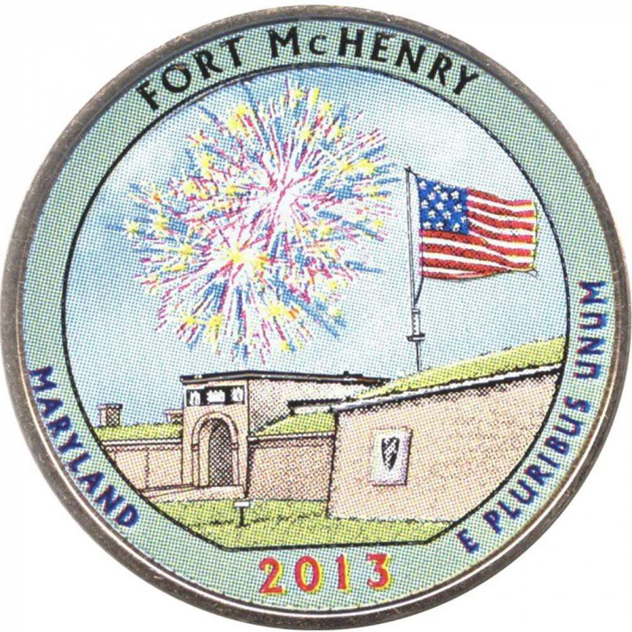 (019p) Монета США 2013 год 25 центов &quot;Форт Мак-Генри&quot;  Вариант №1 Медь-Никель  COLOR. Цветная